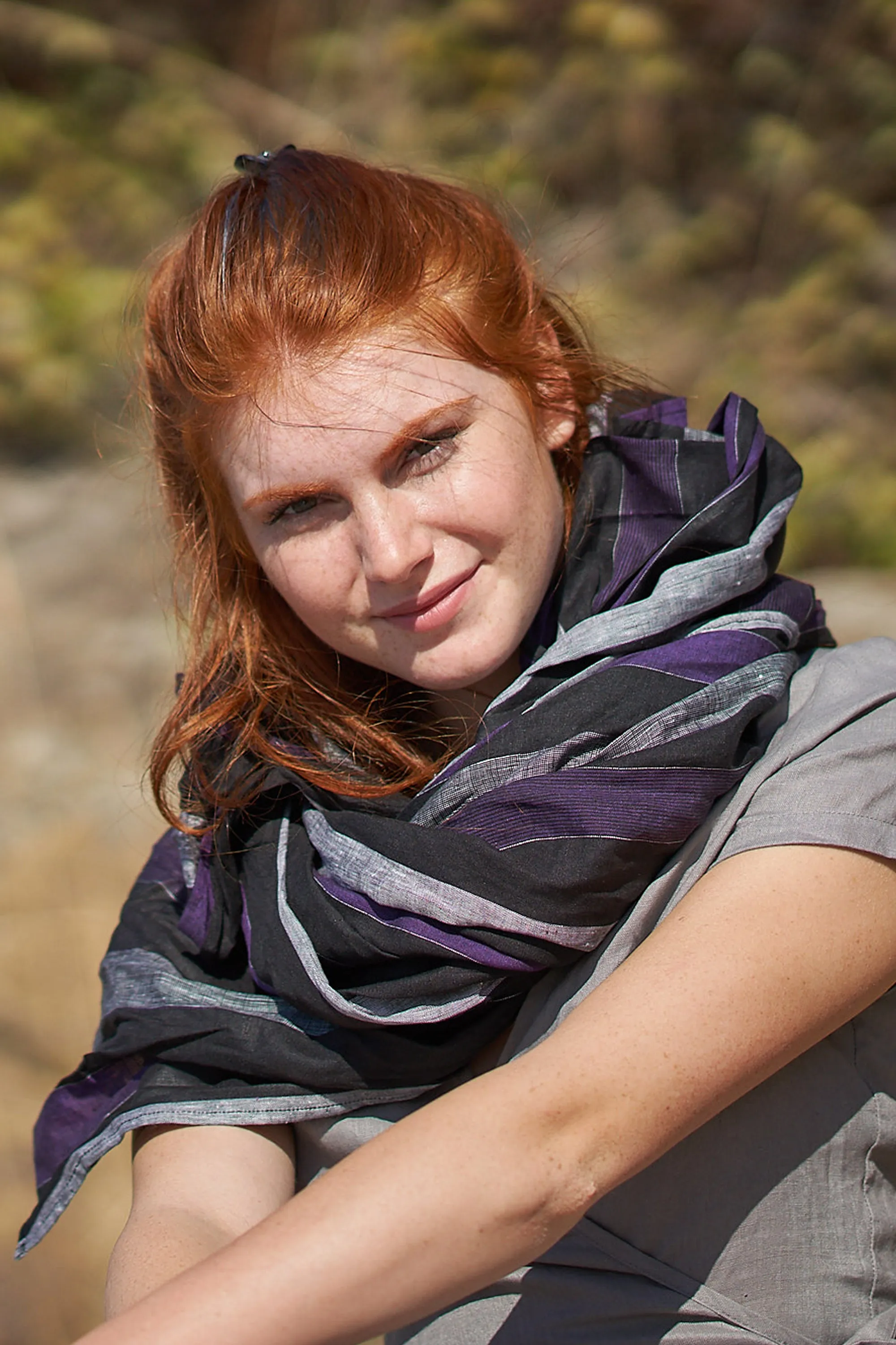 Natural Striped Linen Scarf