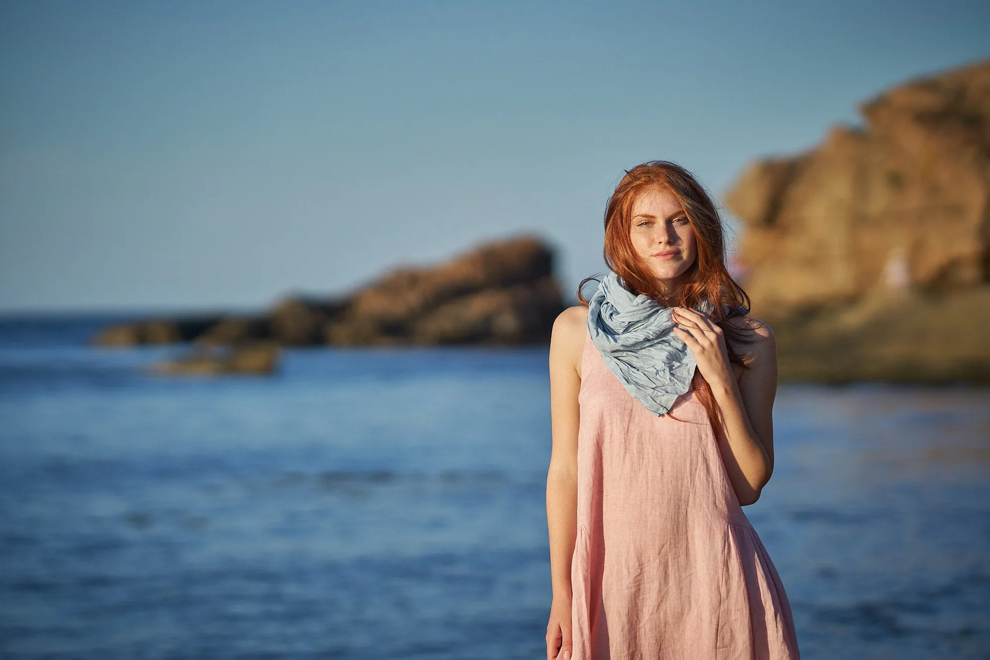 Natural Striped Linen Scarf