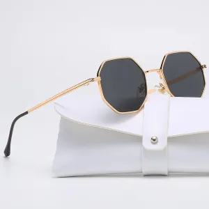 Octagonal Metal Frame Sunglasses - Golden Black