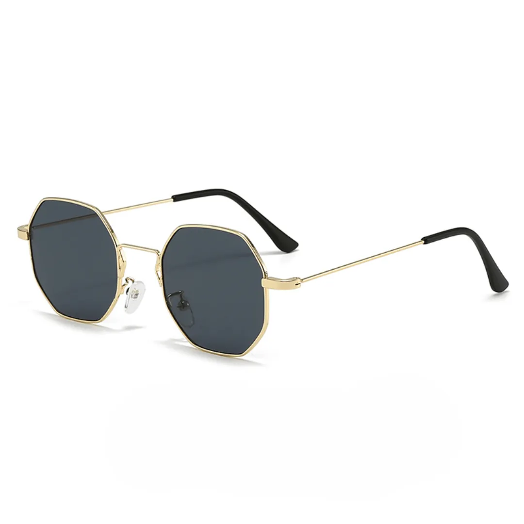 Octagonal Metal Frame Sunglasses - Golden Black