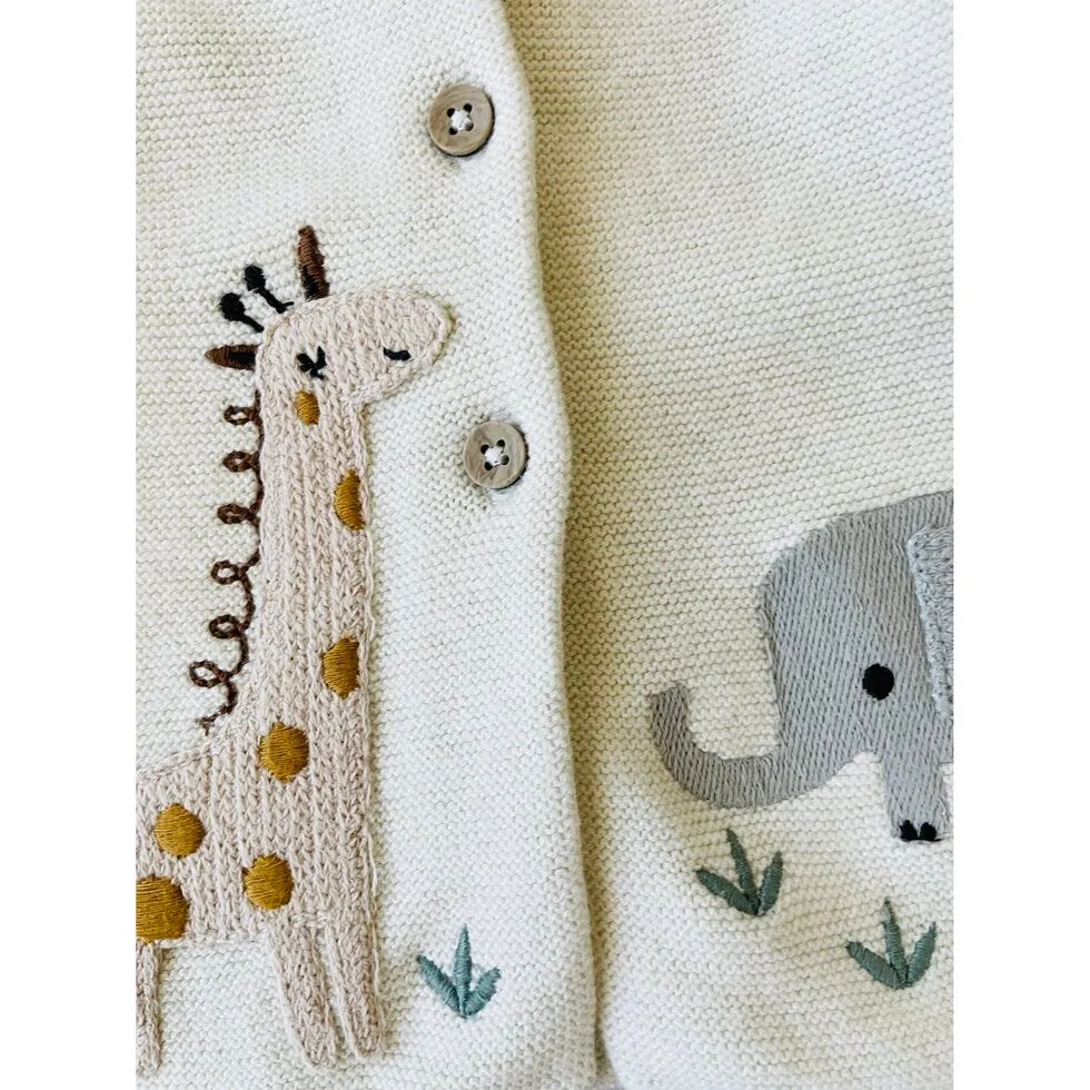 Organic Animal Safari Embroidered Baby Cardigan Sweater