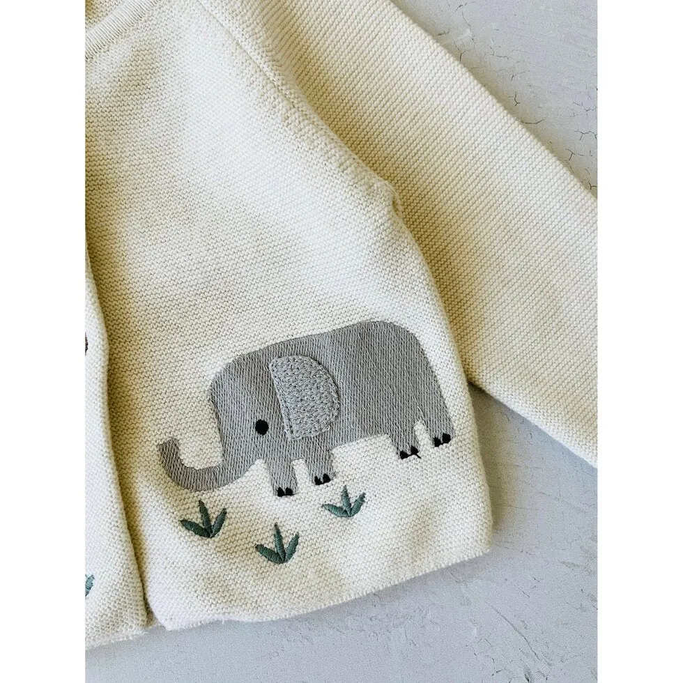 Organic Animal Safari Embroidered Baby Cardigan Sweater