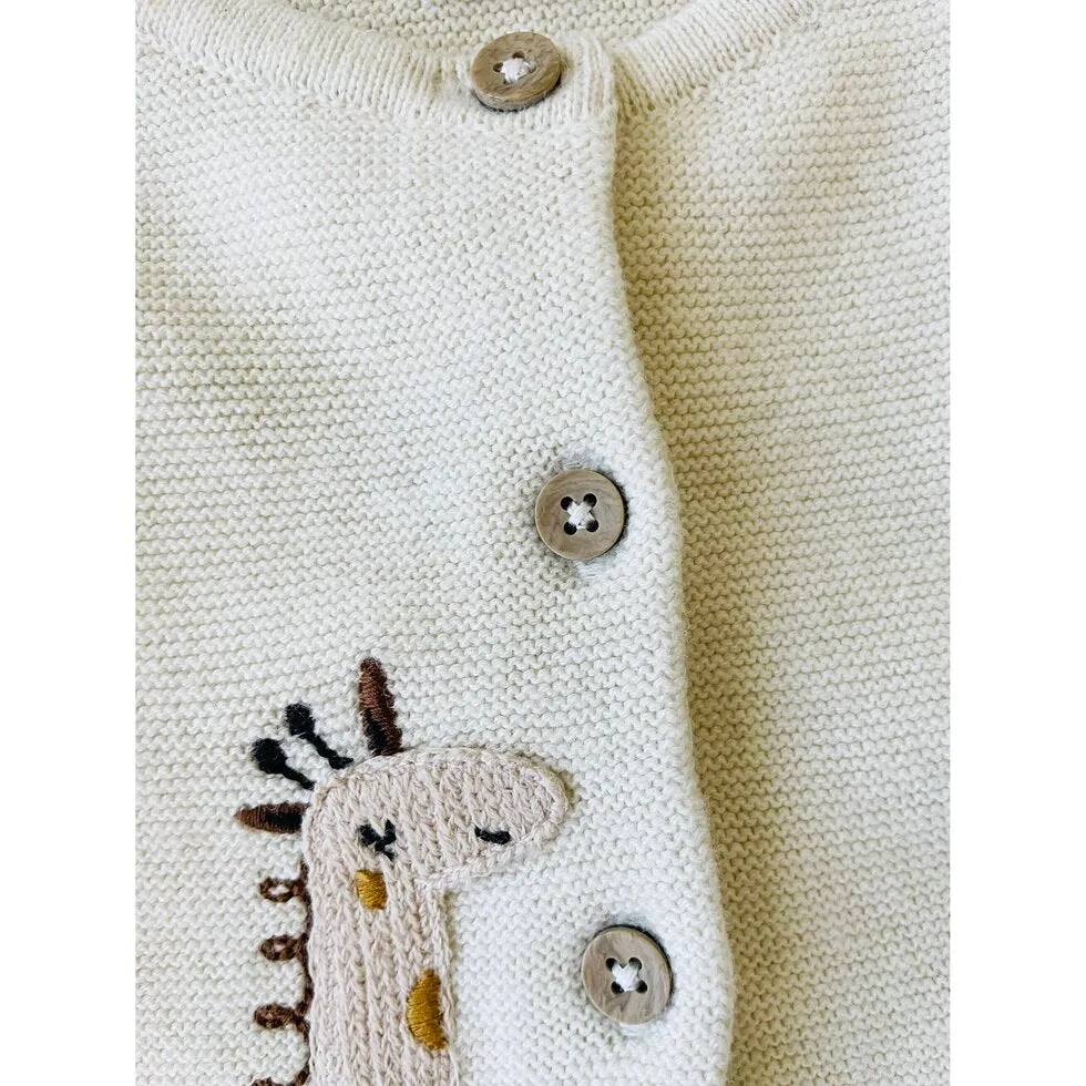 Organic Animal Safari Embroidered Baby Cardigan Sweater