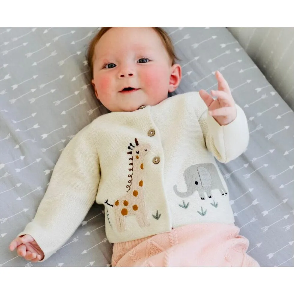 Organic Animal Safari Embroidered Baby Cardigan Sweater