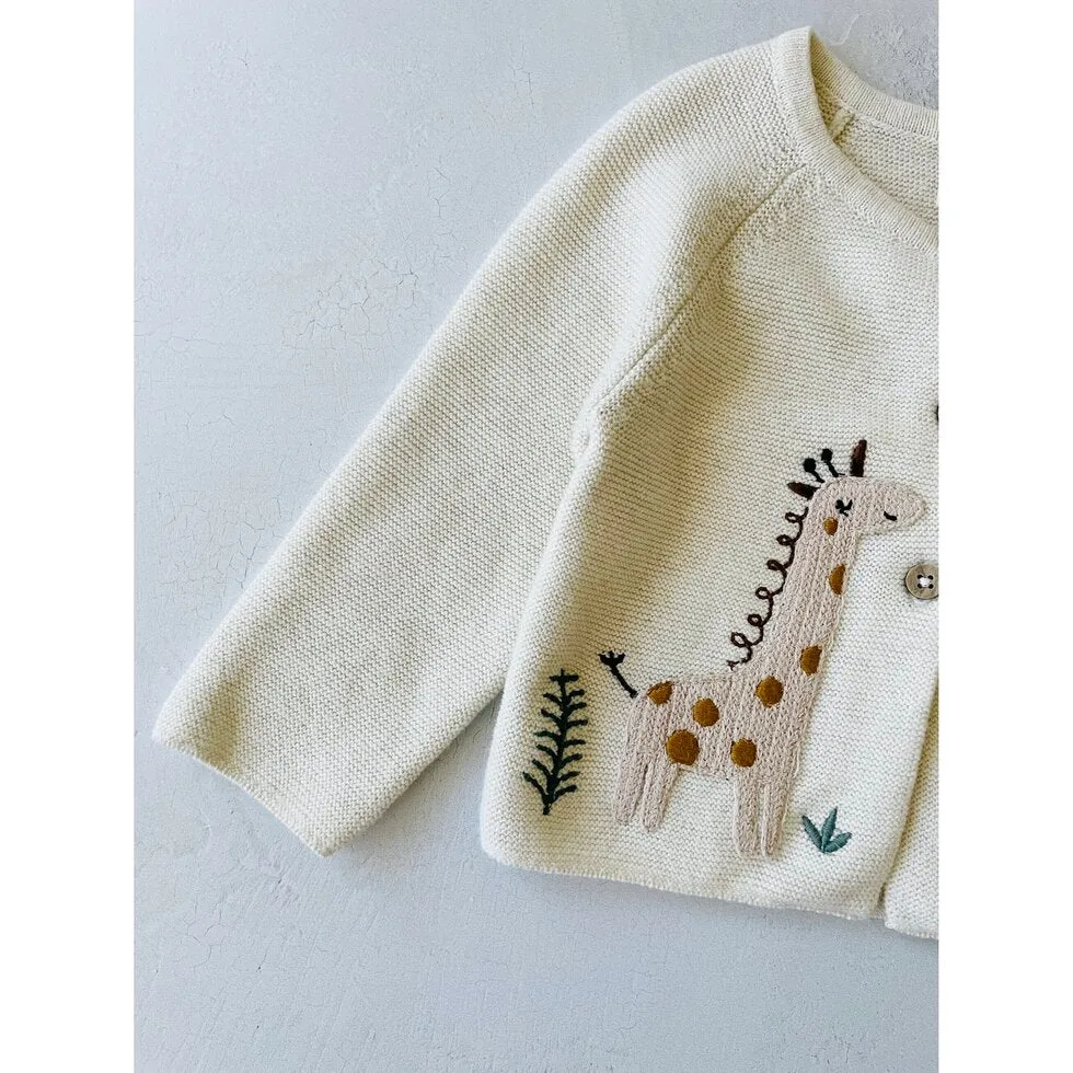 Organic Animal Safari Embroidered Baby Cardigan Sweater