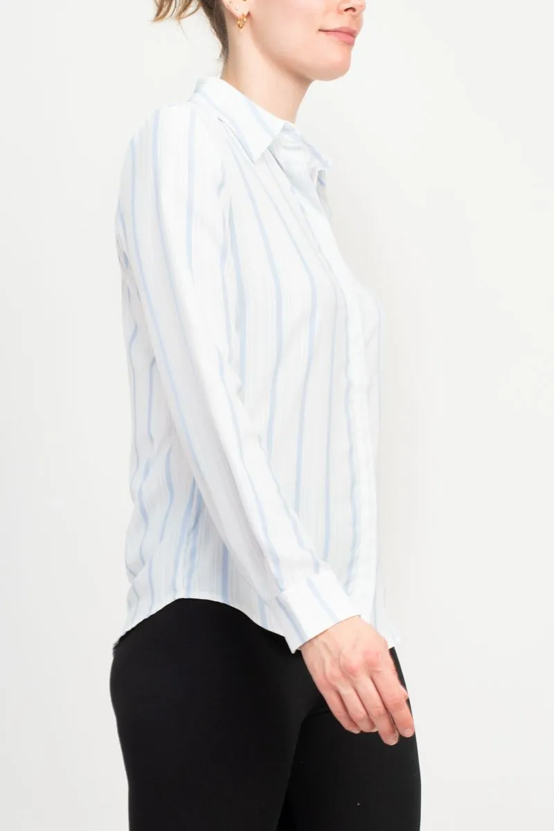 Philosophy Long Sleeve Collared Button Down Flow Striped Shirt