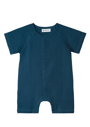 Playsuit short Play of Colors Petrol-blue organic muslin