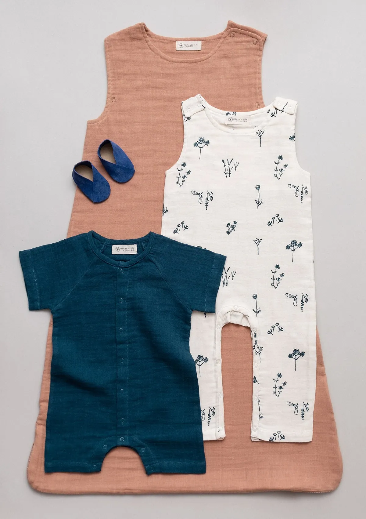 Playsuit short Play of Colors Petrol-blue organic muslin