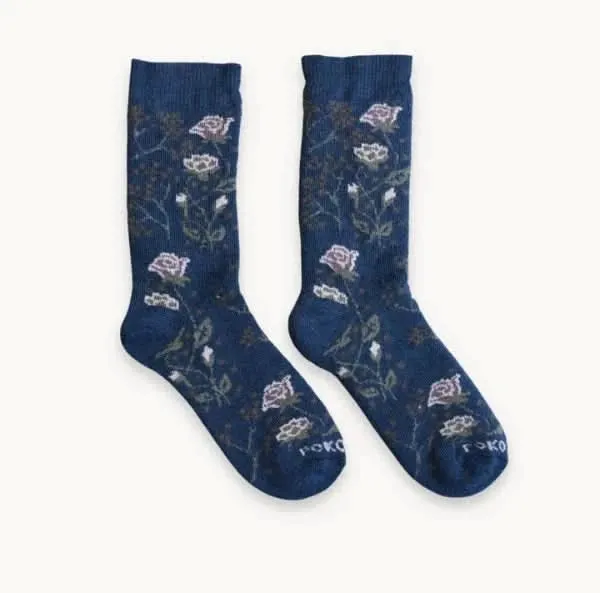 Pokoloko - Alpaca Socks Thick Print Blue Rose L/XL