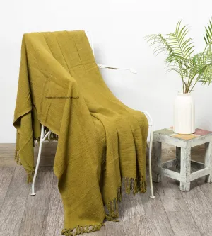 Ravaiyaa - Attitude is everything Handloom Cotton Sofa Couch Throw Soft Blanket Bedding Throw Hand Woven Solid Color AC Blanket Decorative Throw (Olive Green)