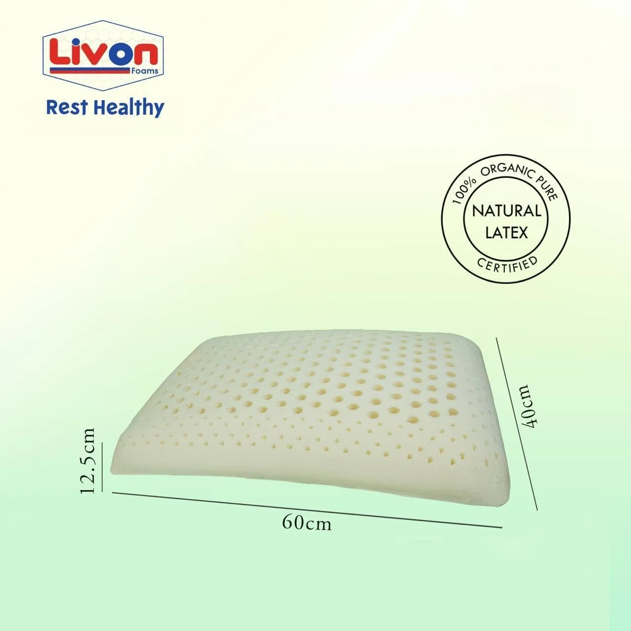 Rest Healthy Organic Pure Natural, Breathable, Orthopaedic, Durable, Hypoallergenic, Neck Support, Cooling, Latex Standard Pillow by Livon Comforts (Pack of Two)