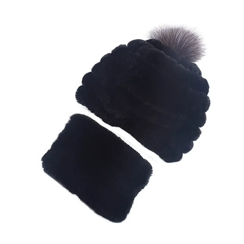 Rex rabbit fur hat female autumn and winter outdoor warm ear protection scarf casual suit