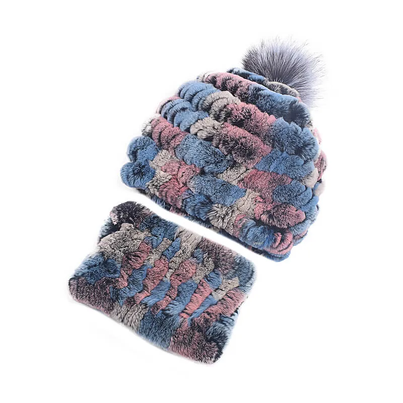 Rex rabbit fur hat female autumn and winter outdoor warm ear protection scarf casual suit