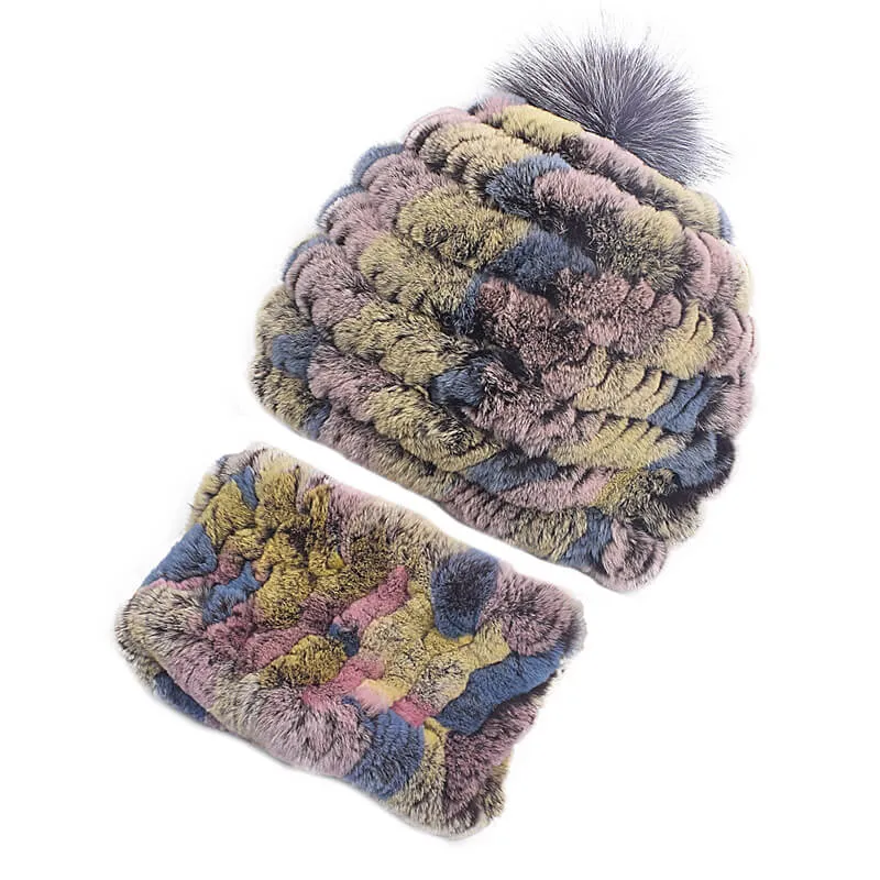 Rex rabbit fur hat female autumn and winter outdoor warm ear protection scarf casual suit