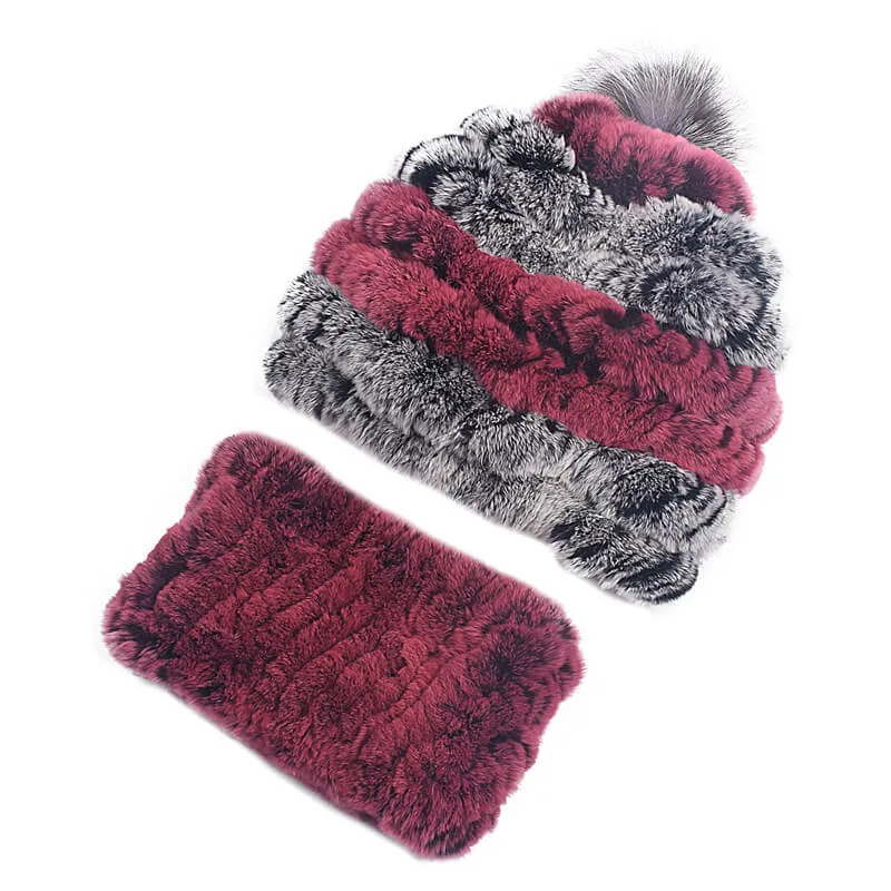 Rex rabbit fur hat female autumn and winter outdoor warm ear protection scarf casual suit