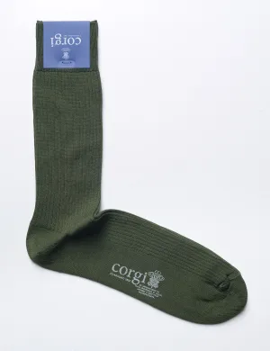 Ribbed Dress Socks in Mercerized Cotton - Hunter