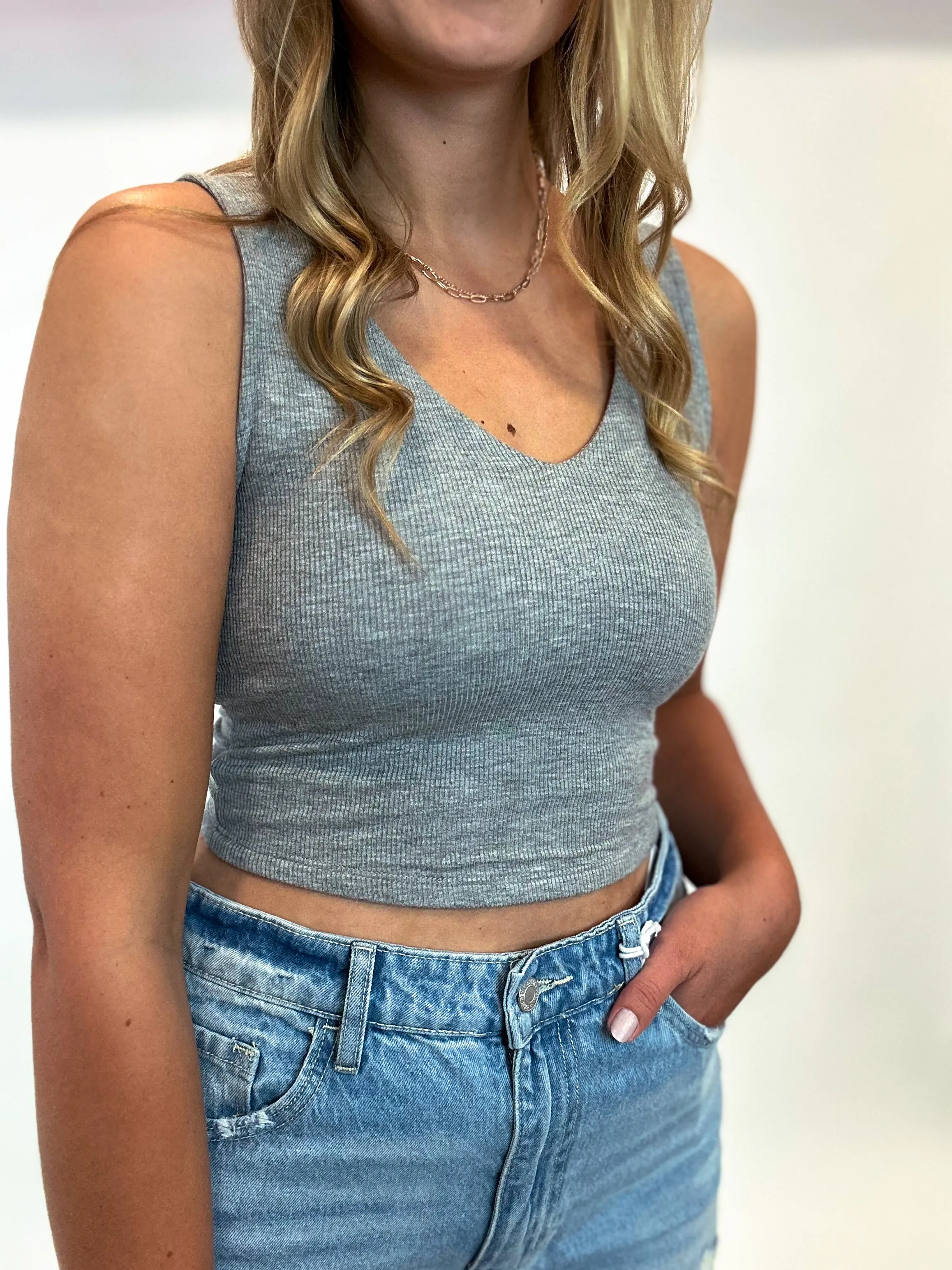 Ribbed V-Neck Crop Tank