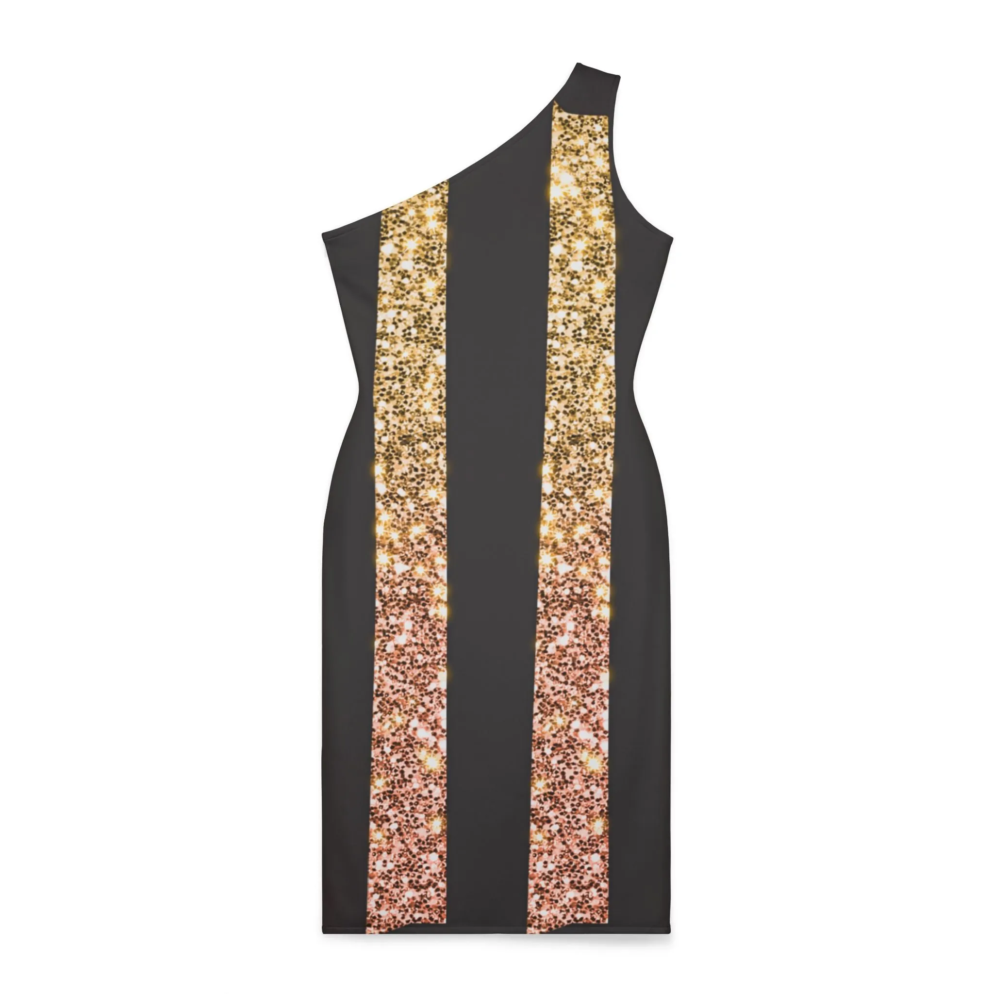 Shoulder Dress - Elegant and Sophisticated Black and Gold Striped Minimalistic Design