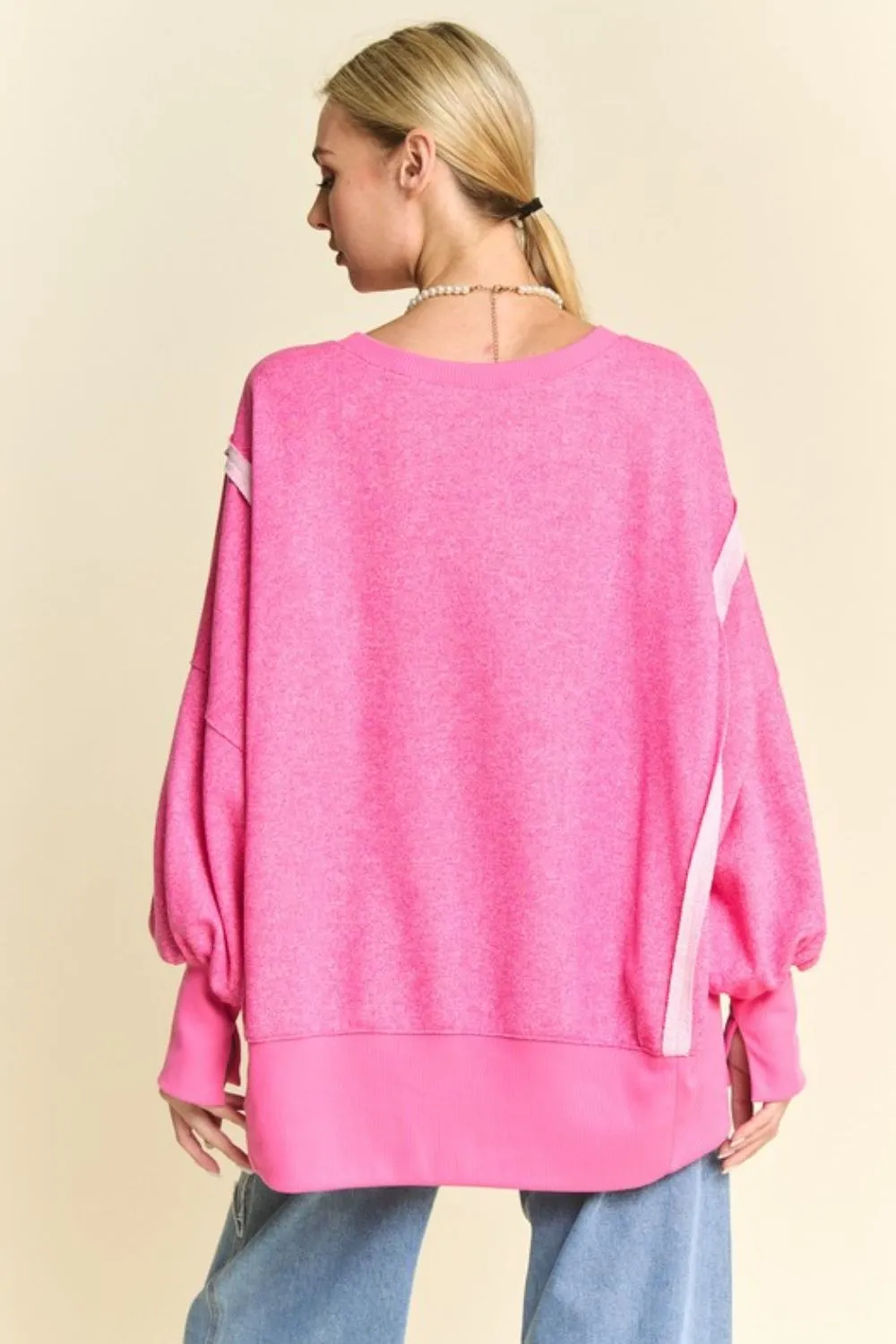 Side Slit High-Low Lantern Sleeve Knit Top