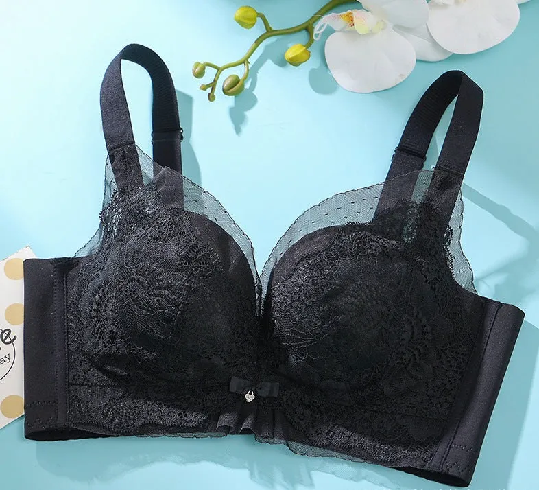 Spring and Summer Boneless Mesh Lace Adjustable Bra Thin Top and Thick Bottom Small Breast Push-Up Bra