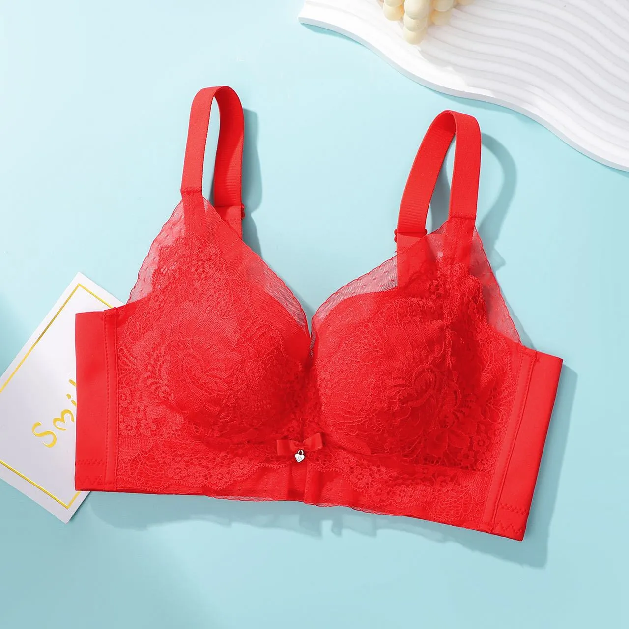 Spring and Summer Boneless Mesh Lace Adjustable Bra Thin Top and Thick Bottom Small Breast Push-Up Bra