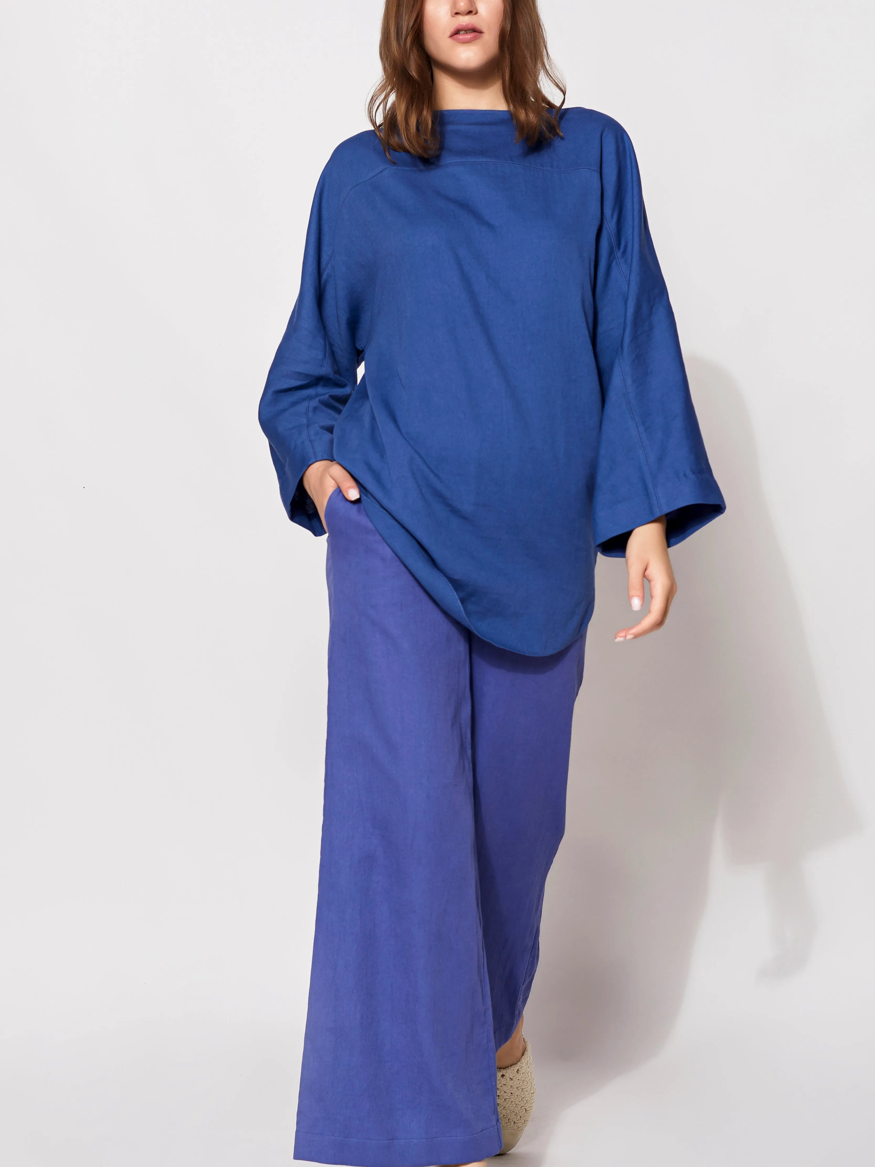 Sustainable Organic Darya Blue-Purple Wide-leg Lounge Set