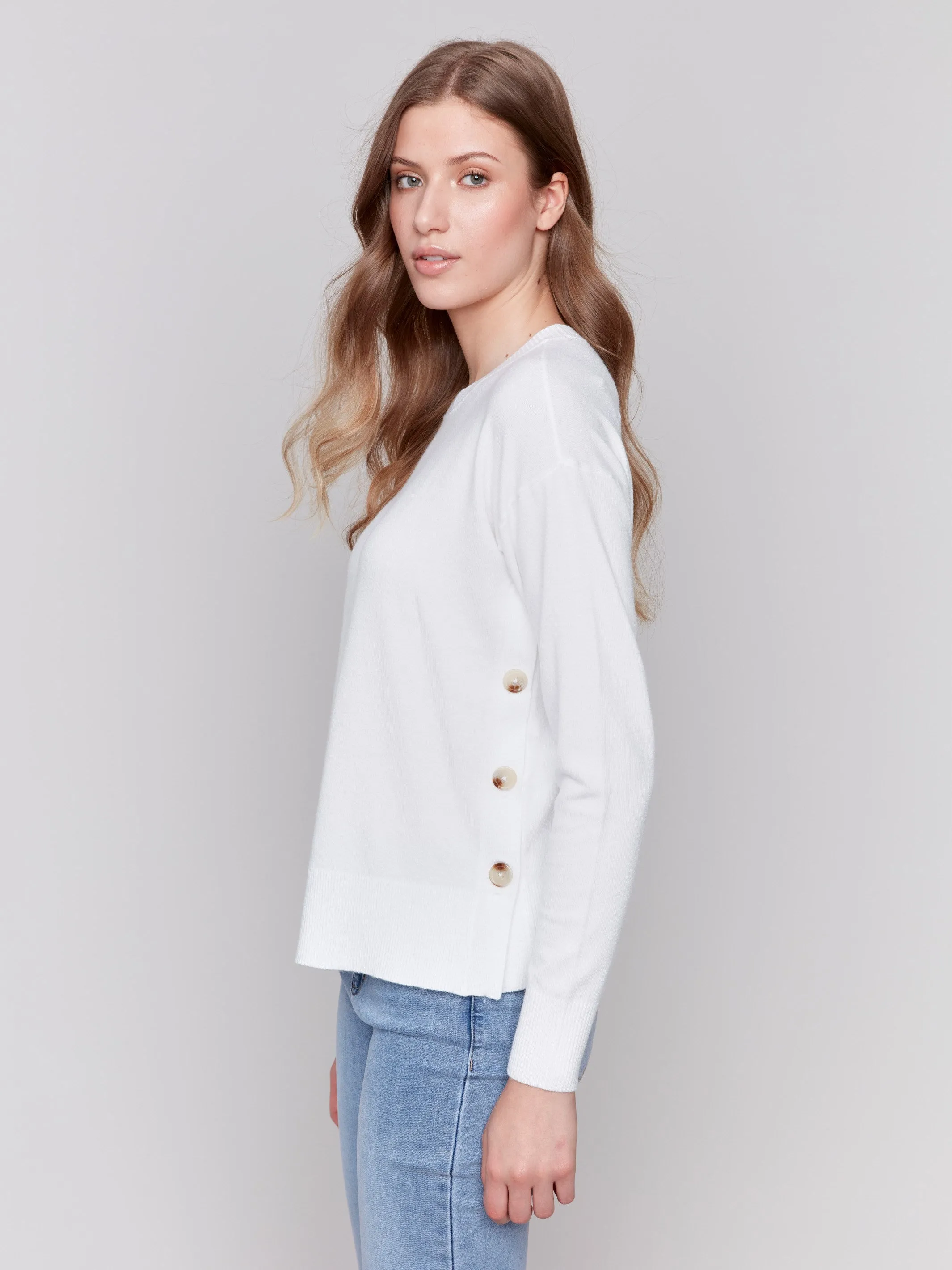 Sweater with Side Buttons - Cream