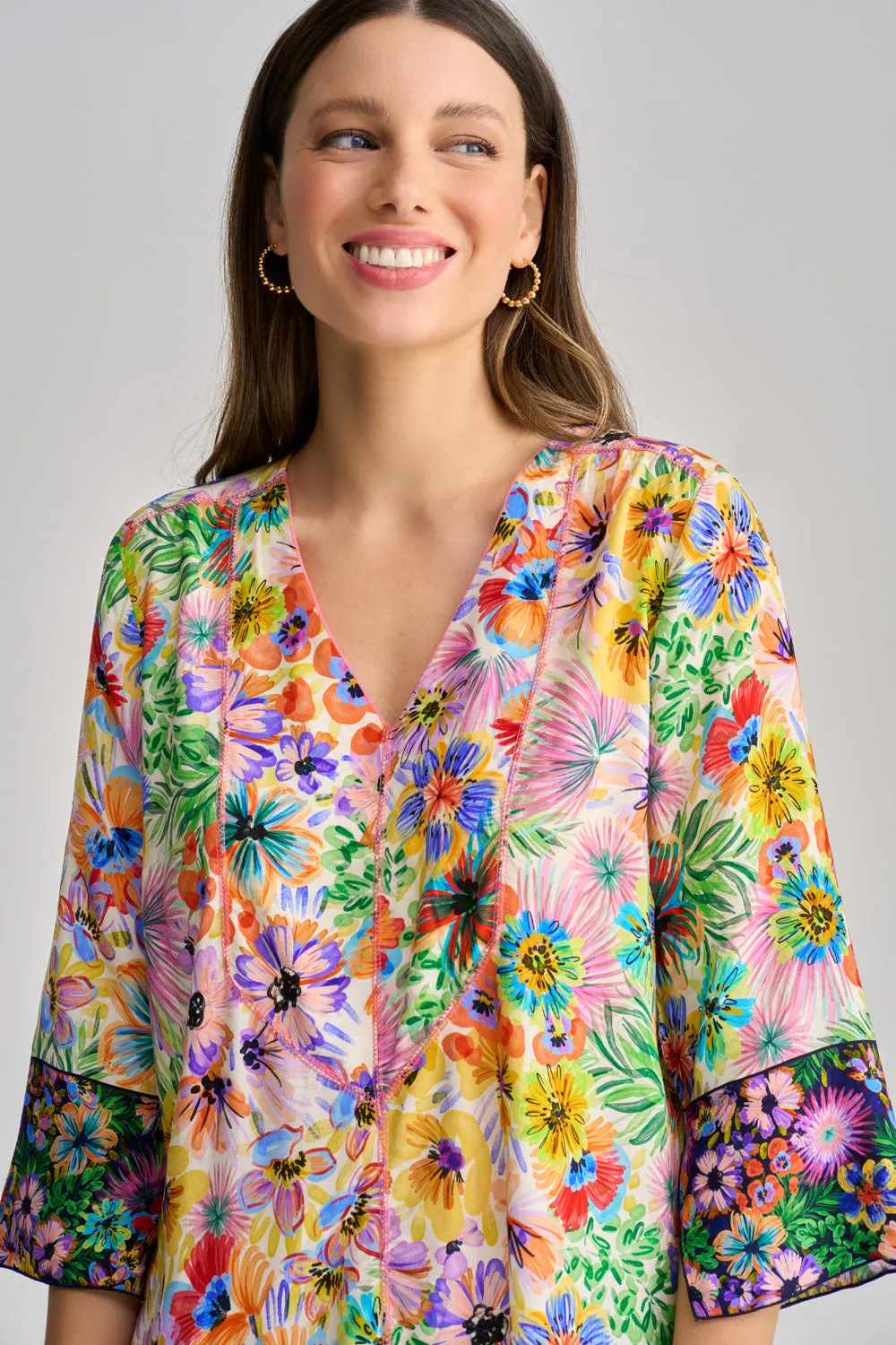 Top Stitch Kaftan - Flower Field Border