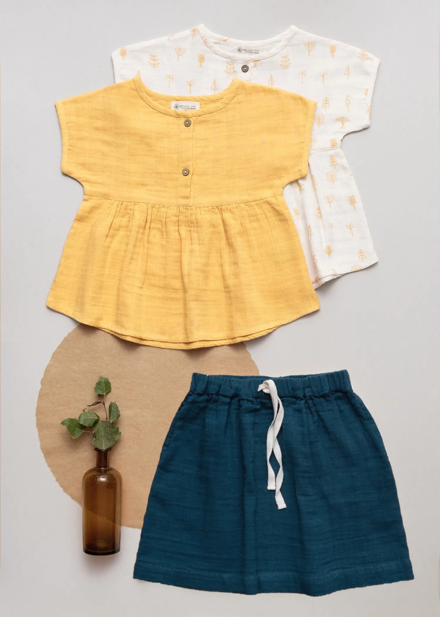 Tunic shirt Play of Colors Sun-Ochre organic muslin