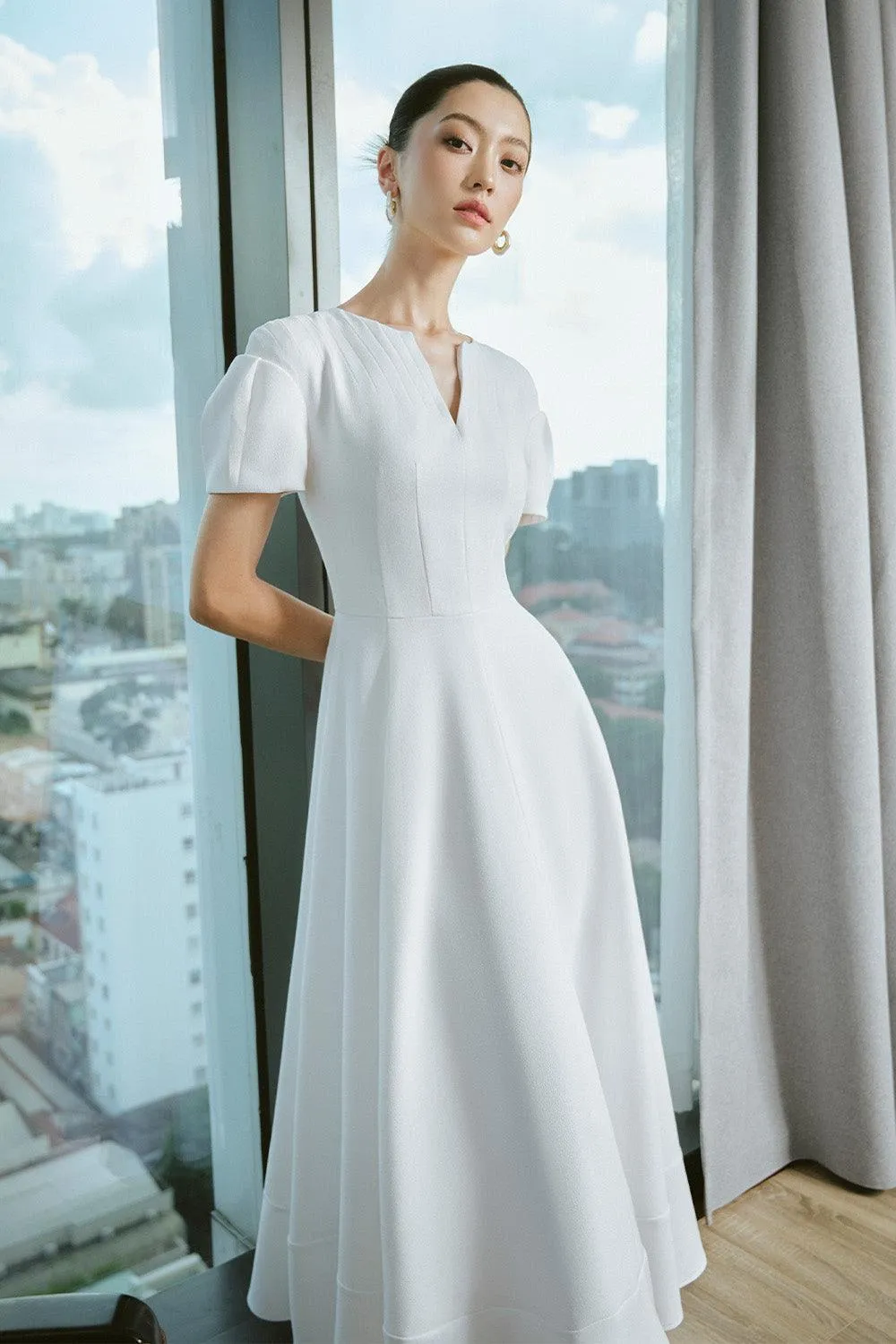 Veneta A-line Short Sleeved Polycotton Ankle Length Dress