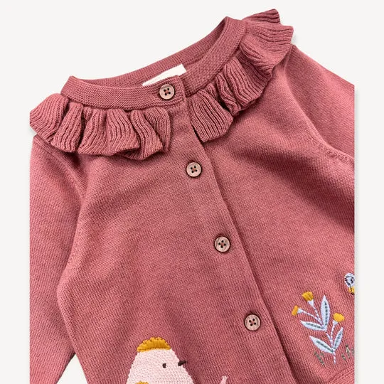 Viverano Floral Bird Embroidered Baby Knit Cardigan