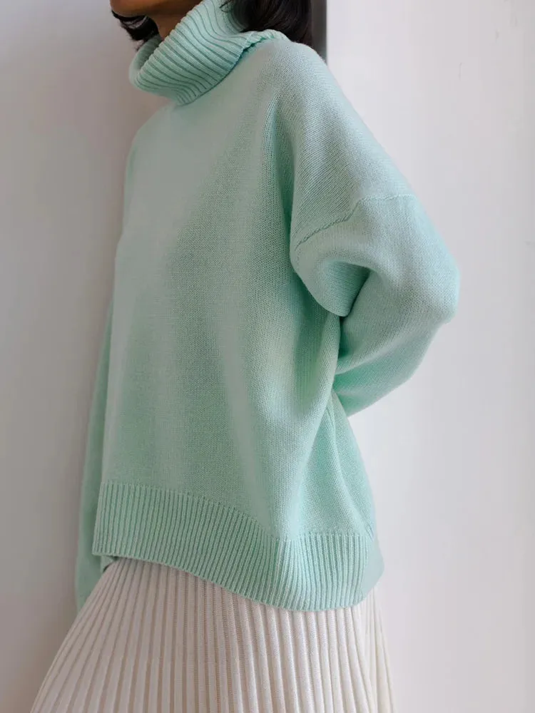 Wenkouban-Christmas Thanksgiving outfits_Thick Cozy Oversize Warm White High Neck Knitted Casual Comfortable Sweater