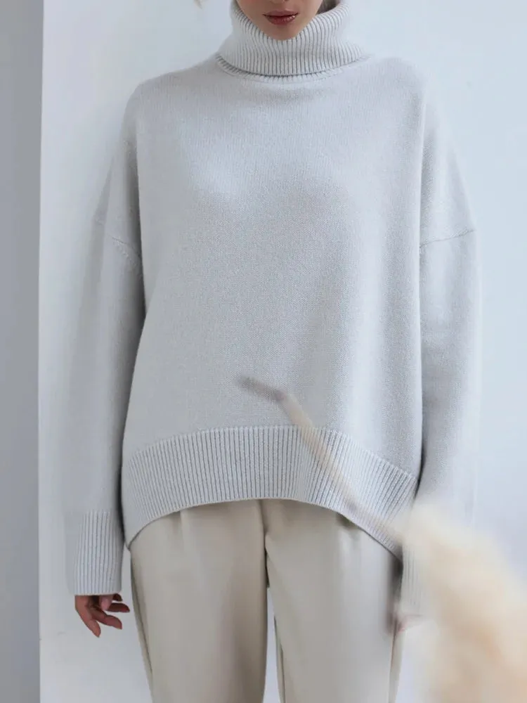 Wenkouban-Christmas Thanksgiving outfits_Thick Cozy Oversize Warm White High Neck Knitted Casual Comfortable Sweater