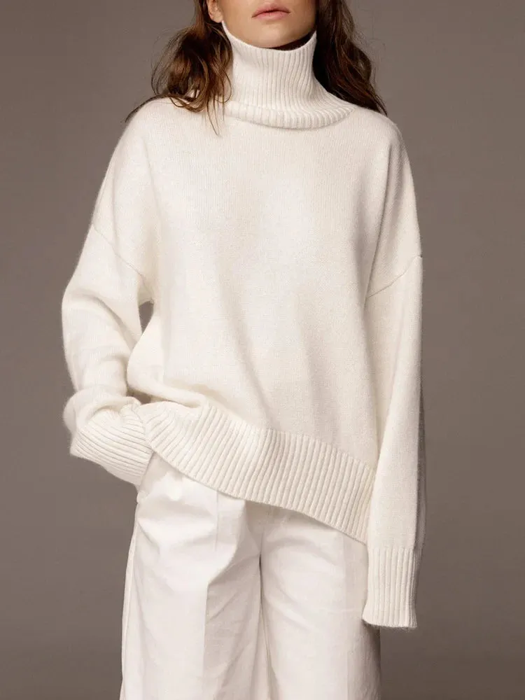 Wenkouban-Christmas Thanksgiving outfits_Thick Cozy Oversize Warm White High Neck Knitted Casual Comfortable Sweater