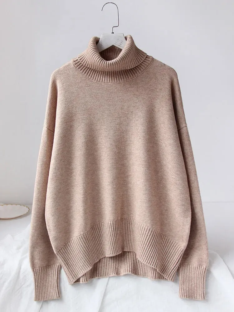 Wenkouban-Christmas Thanksgiving outfits_Thick Cozy Oversize Warm White High Neck Knitted Casual Comfortable Sweater