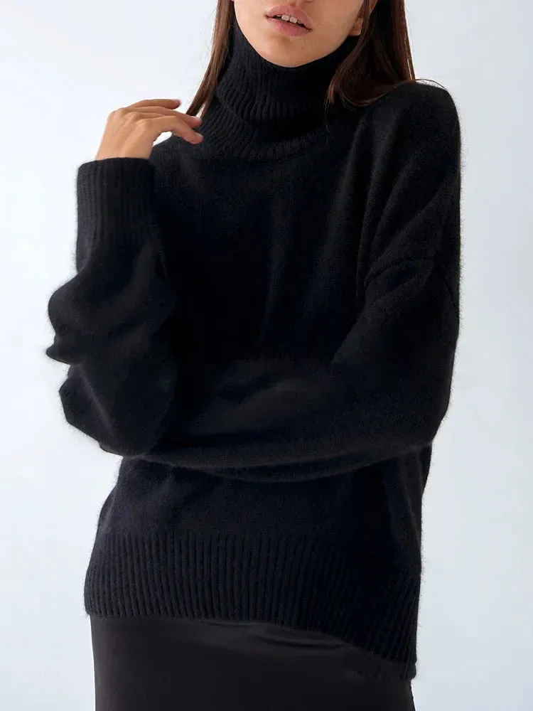 Wenkouban-Christmas Thanksgiving outfits_Thick Cozy Oversize Warm White High Neck Knitted Casual Comfortable Sweater