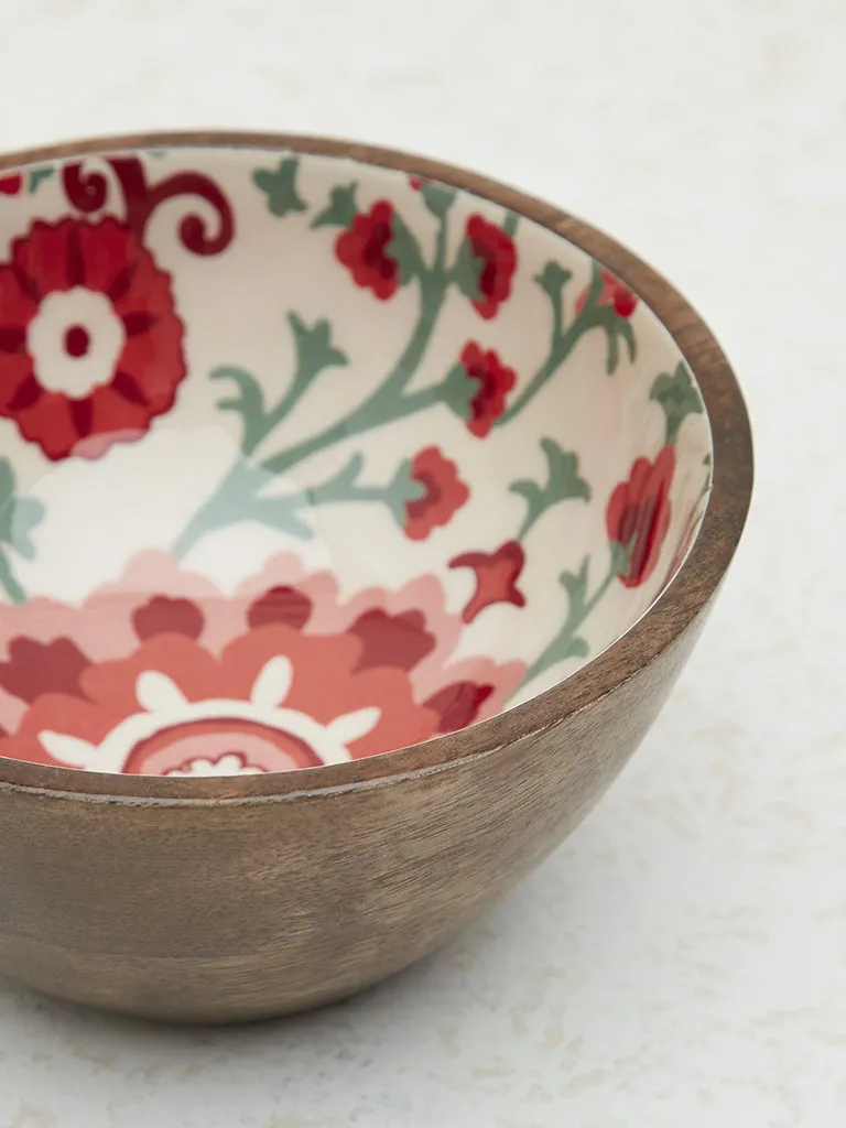 Westside Home Pink Floral Print Enamel Bowl- Small