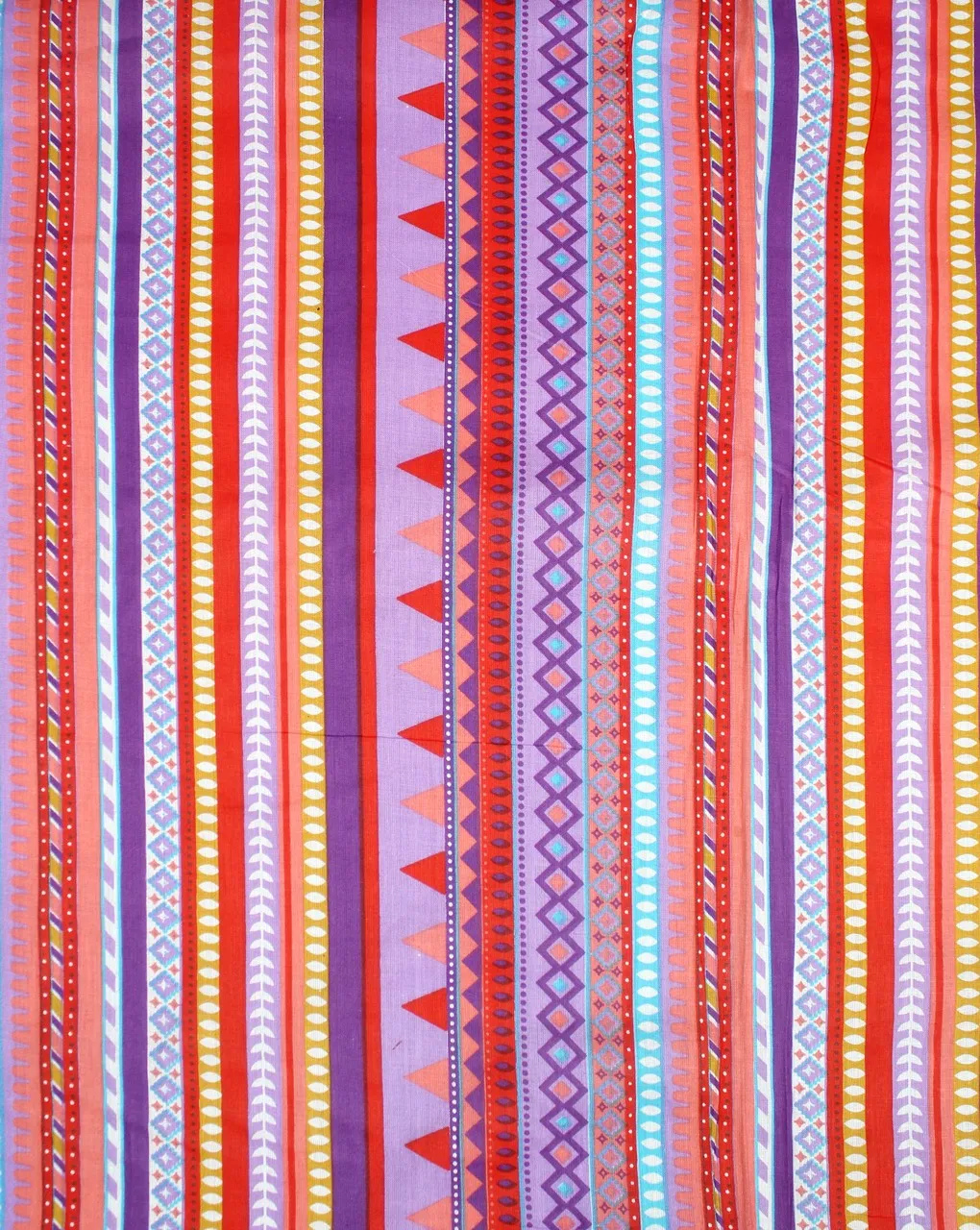 White And Multicolor Stripe Design Cotton Cambric Fabric