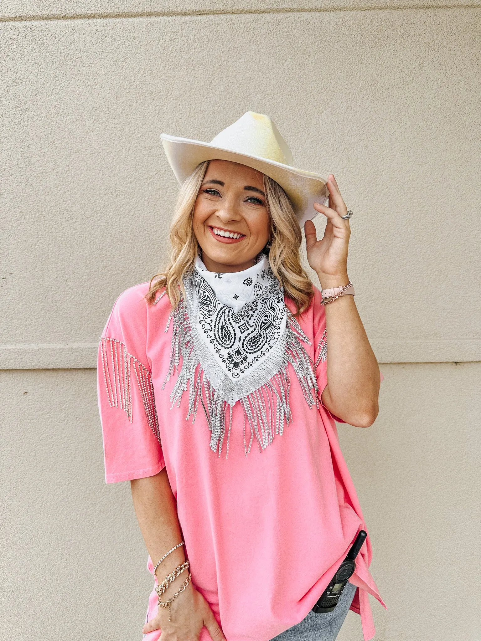 White Rhinestone Fringe Bandana