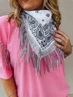 White Rhinestone Fringe Bandana