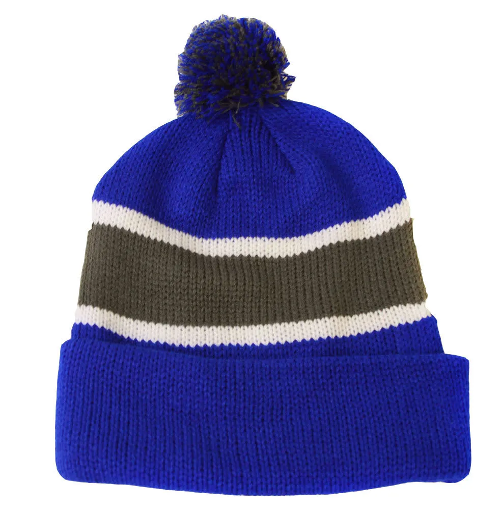 Winter Striped Beanie with Pom