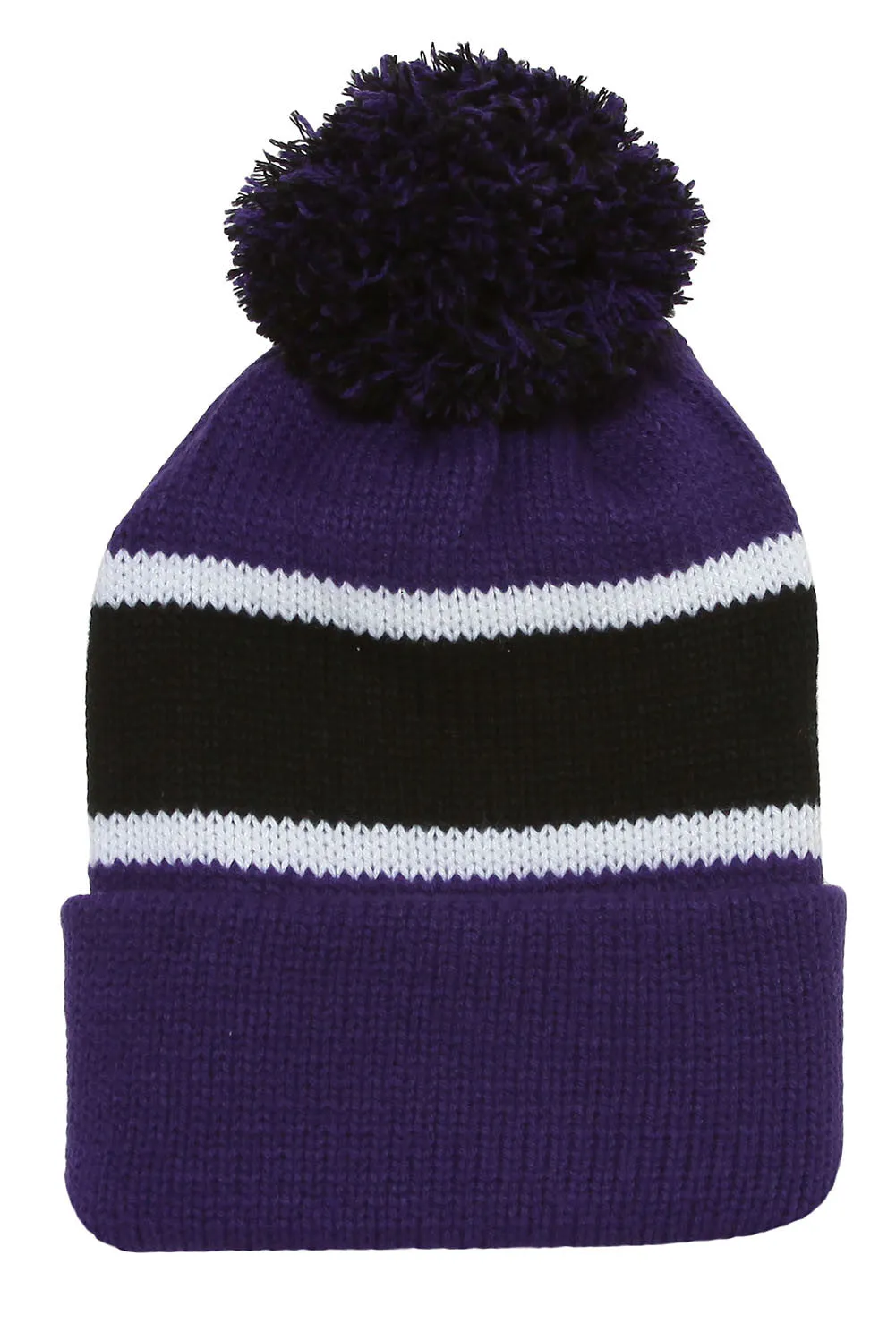 Winter Striped Beanie with Pom