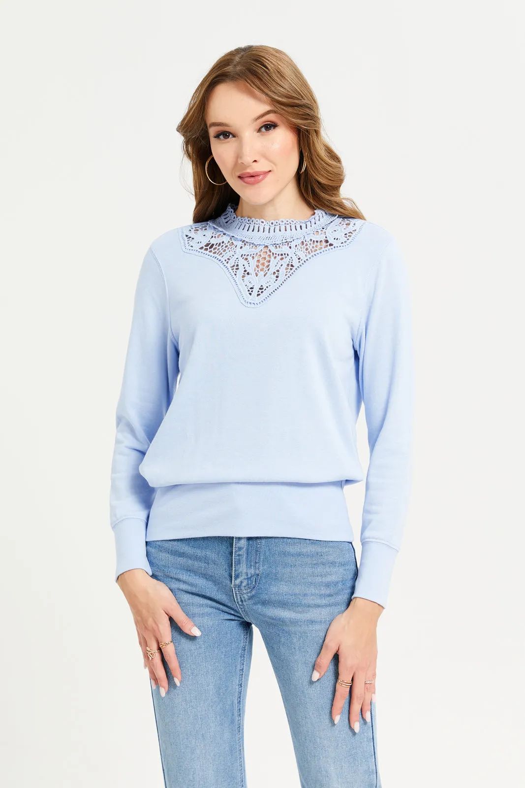 Women Blue Front Detailed Sweatshirt