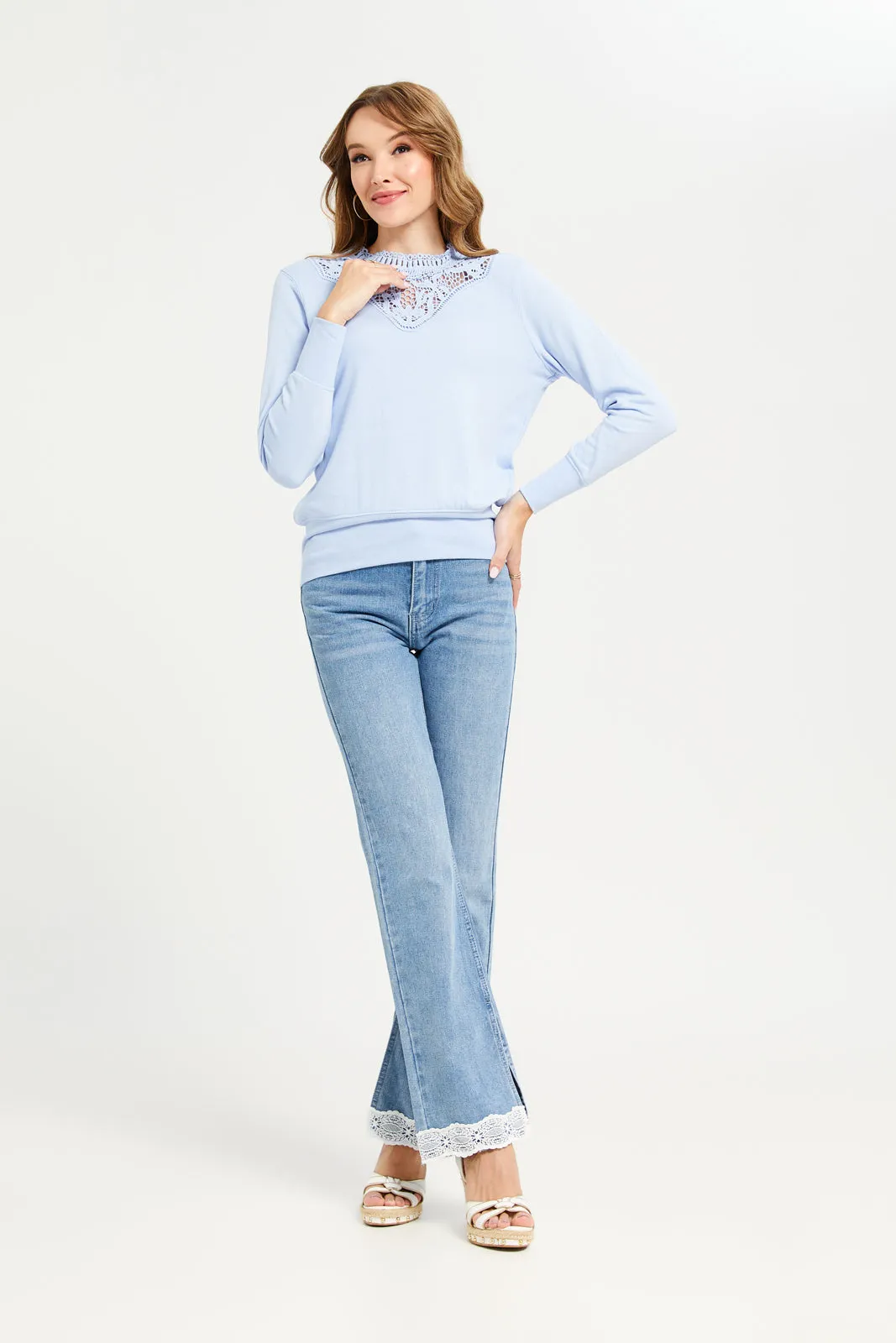 Women Blue Front Detailed Sweatshirt