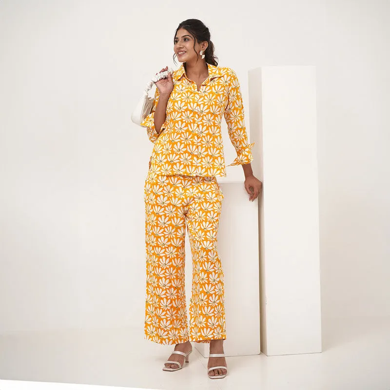 Women Co-Ord Set | Printed | Plant Based Silk | Yellow