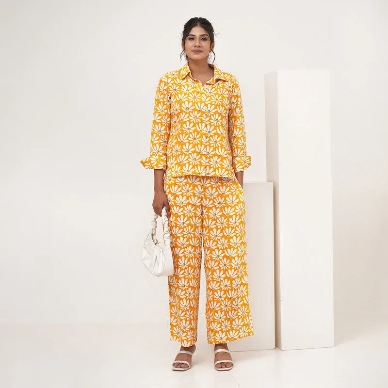 Women Co-Ord Set | Printed | Plant Based Silk | Yellow