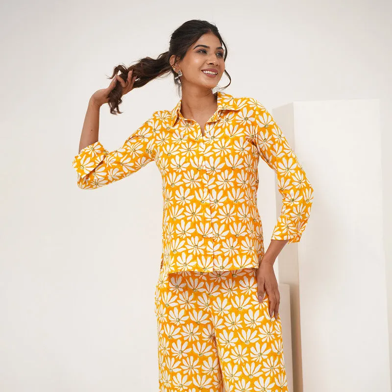 Women Co-Ord Set | Printed | Plant Based Silk | Yellow