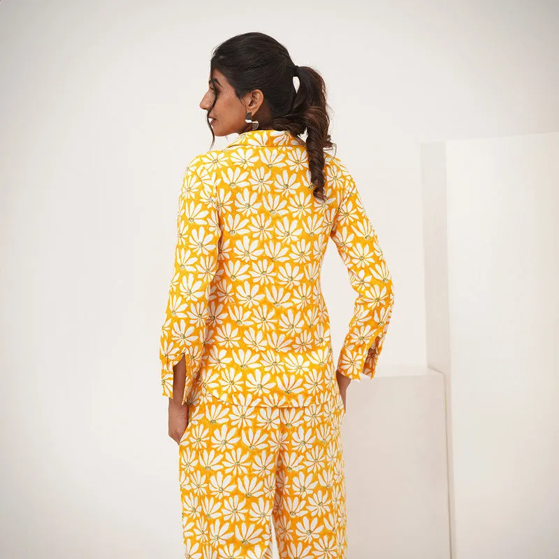 Women Co-Ord Set | Printed | Plant Based Silk | Yellow