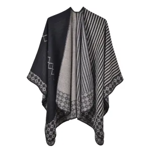 Women's scarf autumn and winter striped small rhombus slit cloak warm shawl in all seasons