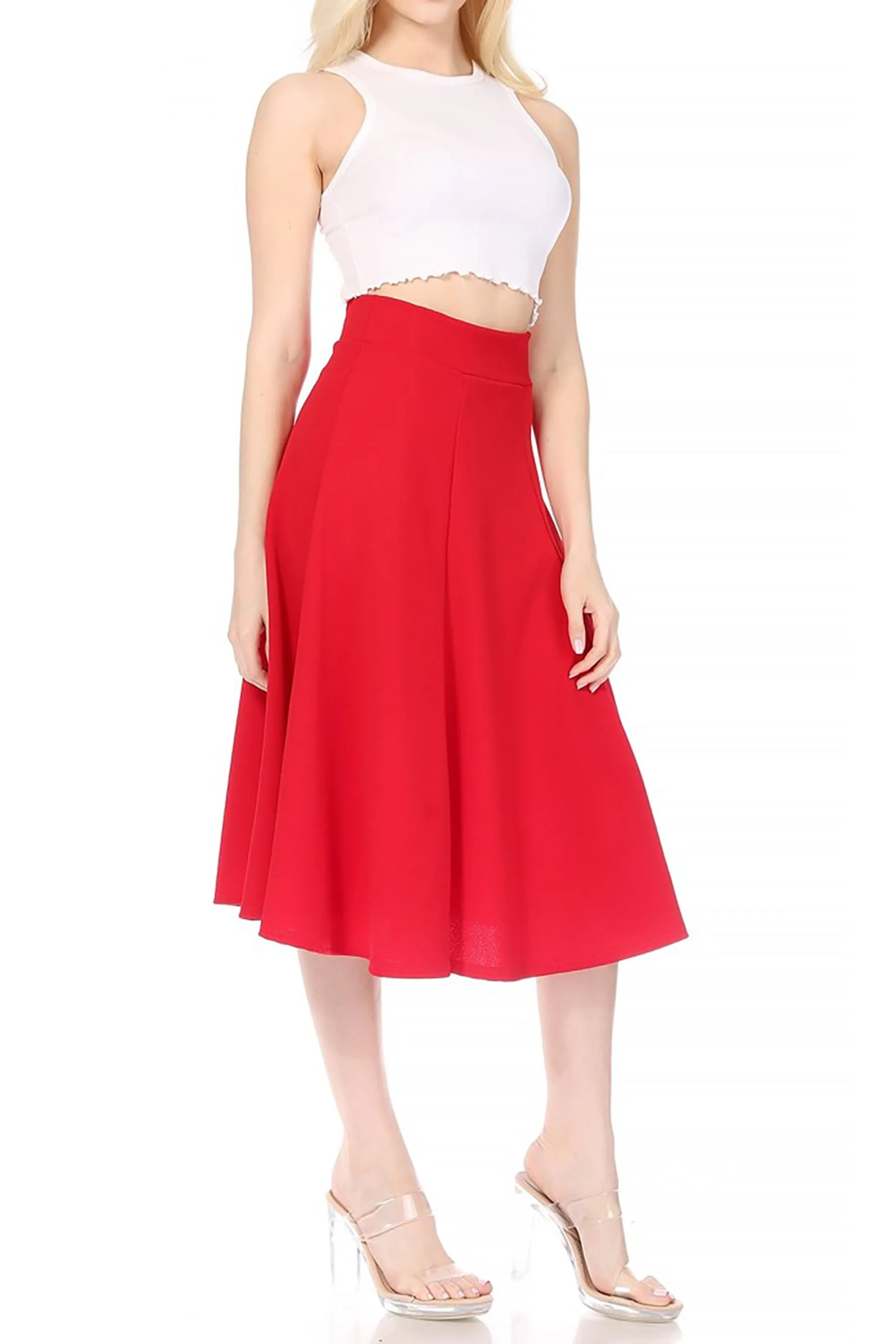 Women's Solid Flared Lightweight Elastic Long Midi A-Line Skirt  Comfortable and Stylish